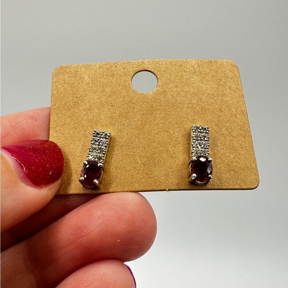 Genuine ruby and cz stud earrings in sterling silver!‎ - Picture 9 of 10